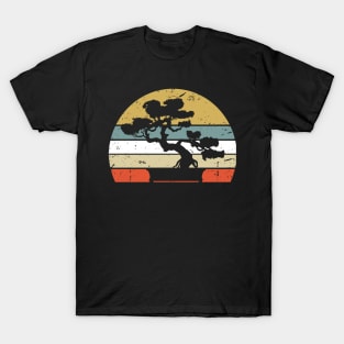 Retro Vintage Sunset Bonsai Tree T-Shirt